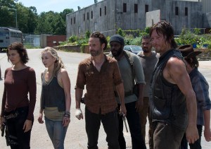 Maggie Greene (Lauren Cohan), Beth Greene (Emily Kinney), Rick Grimes (Andrew Lincoln), Tyreese (Chad L. Coleman), Daryl Dixon (Norman Reedus) and Carl Grimes (Chandler Riggs) in Episode 8  Photo by Gene Page/AMC